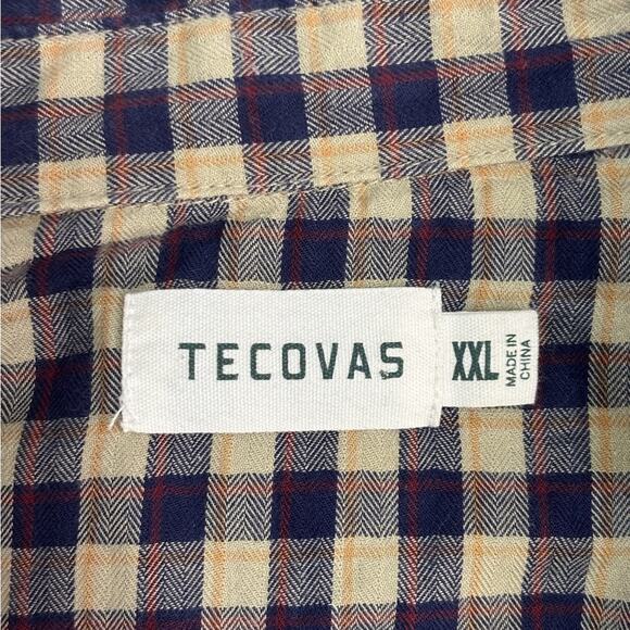 Tecovas Men’s Navy and Tan Checkered Pearl Snap Long Sleeve Shirt Size XXL - Picture 2 of 7